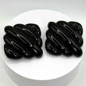Vintage carved black Bakelite  clip on earrings
